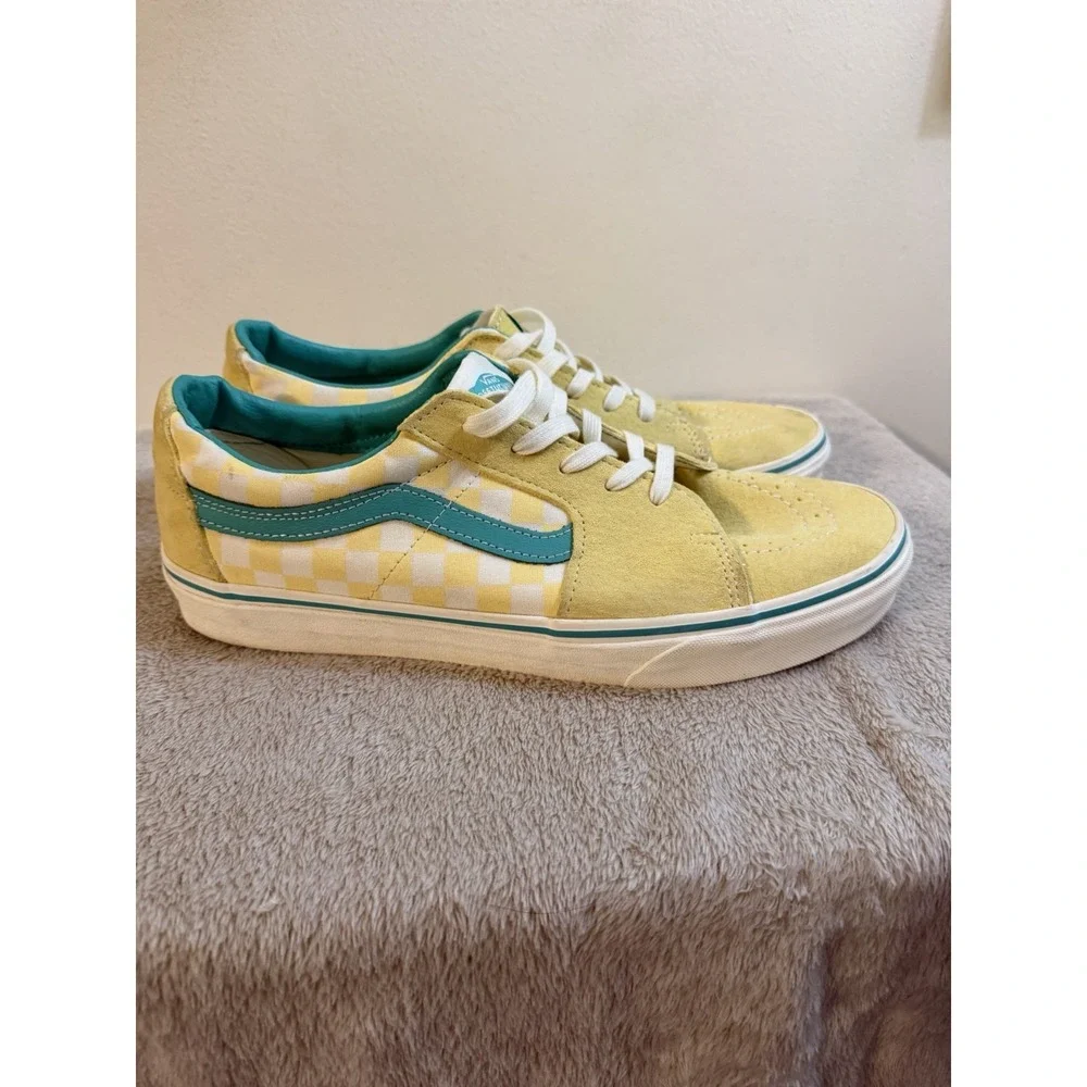 Vans SK8 Low Yellow Green Checkerboard Casual Skater Sneaker Shoes Men's Size 11